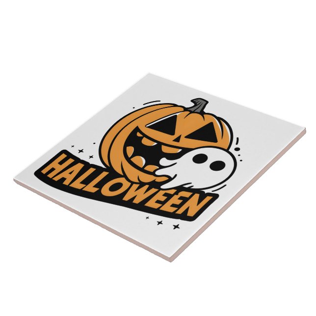 Carreau Un fantôme joyeux d'un citrouille ludique (Côté)