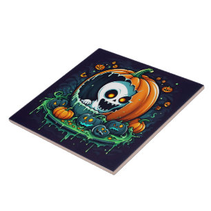 Carreau Un fantôme ludique émerge d'un citrouille d'Hallow