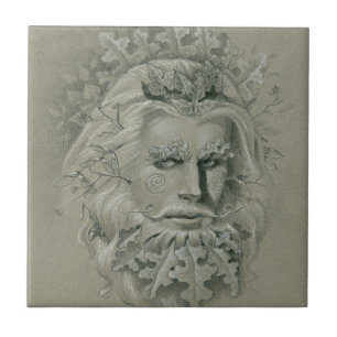 Carreau Un homme vert à la barbe en feuilles de chêne