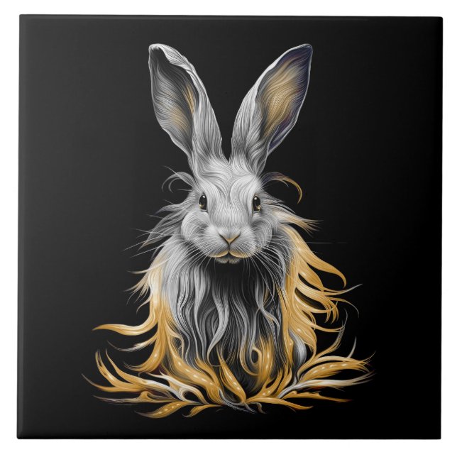 Carreau Un lapin gris génial en feu (Devant)