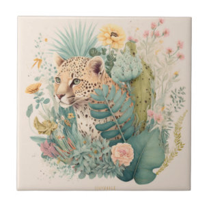 Carreau Un léopard derrière la coutume du buisson