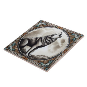 Carreau Un loup majestueux hurle à la Pleine lune brillant