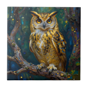 Carreau Un majestueux hibou bleu et or