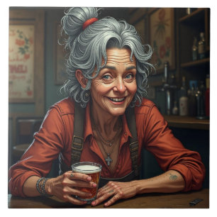 Carreau Une femme âgée drôle de bande dessinée américaine 