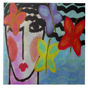 Carreau Une femme avec des papillons Peinture numérique Ab