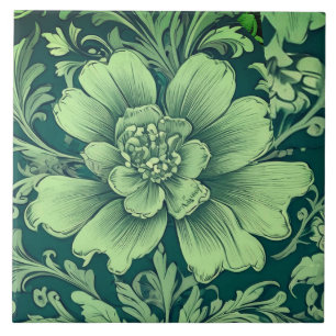 Carreau Une fleur vintage vert sauge