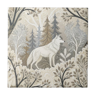 Carreau Une forêt d'hiver paisible avec des loups blancs