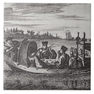 Carreau Une mandarine riche dinant dans un bateau,
