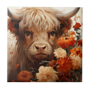 Carreau Une série de vaches des Highlands florales Design