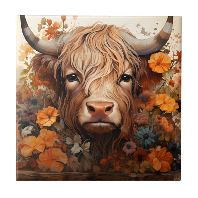 Carreau Une série Florale Highland Cow Design 3 (Devant)