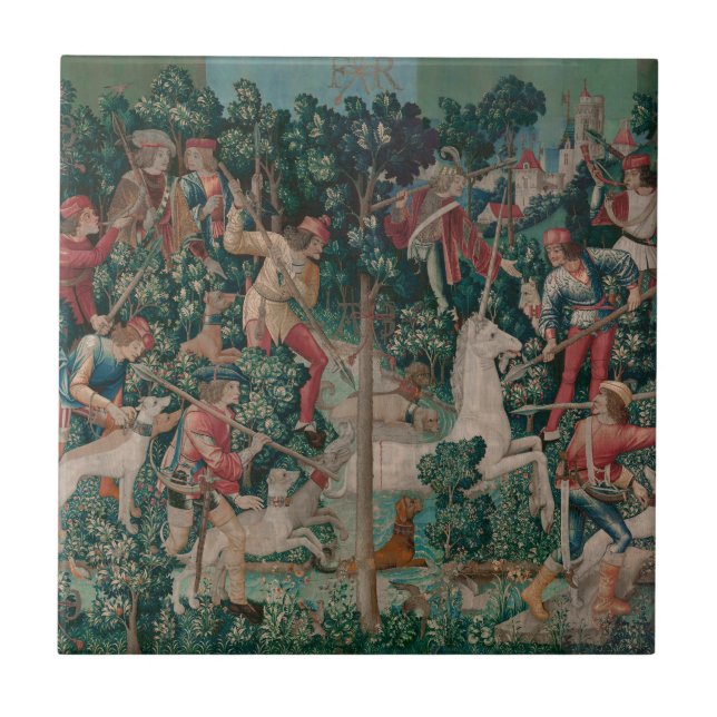 Carreau Unicorn Hunt Medieval Art - Unicorn attaquée (Devant)