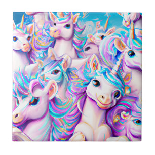 Carreau Unicornes mignonnes roses et violettes et arcs-en-