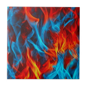 Carreau unique cyan bleu rouge flamme vagues art motif