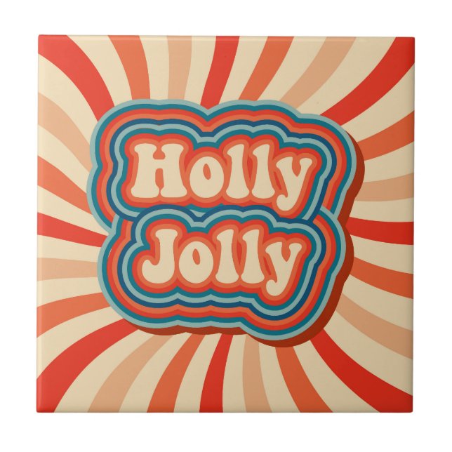 Carreau Vacances de Noël rétro Holly Jolly Typographie (Devant)
