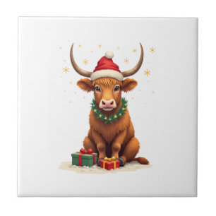 Carreau Vache des Highlands de Noël vintage avec des cadea