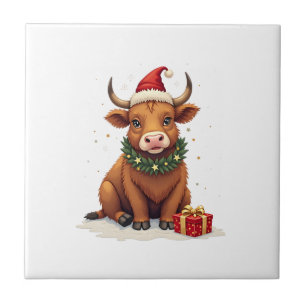 Carreau Vache des Highlands de Noël vintage avec des cadea