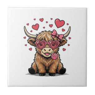 Carreau Vache des Highlands mignonne Saint-Valentin lunett