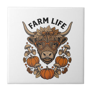 Carreau Vache Highland d'automne avec lunettes en forme de