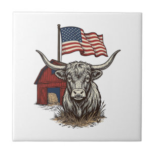 Carreau Vache Longhorn Patriotique et Conception Vectoriel