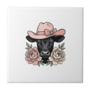 Carreau Vachette Cowgirl Rose avec Pivoines Vintage Vector