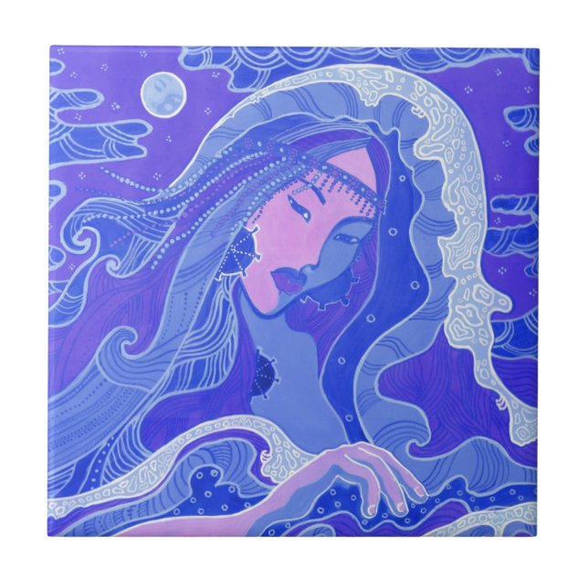 Carreau Vague, Imaginaire Sirène Surreal Asiatique Fille B (Devant)