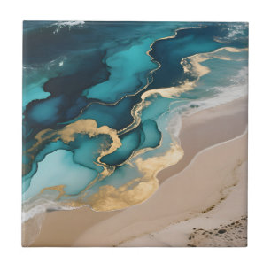 Carreau Vagues de résine océanique aérienne Turquoise Or C