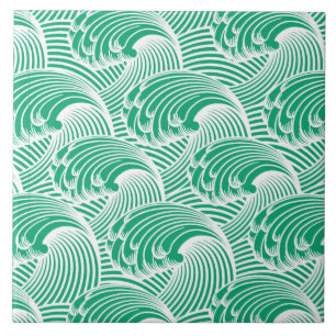 Carreau Vagues japonaises vintages, vert de jade et blanc