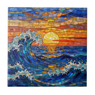 Carreau Vagues océaniques côtières océaniques Coucher de s