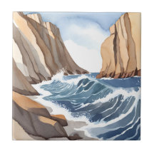 Vagues océaniques se brisant | Aquarelle de plage 