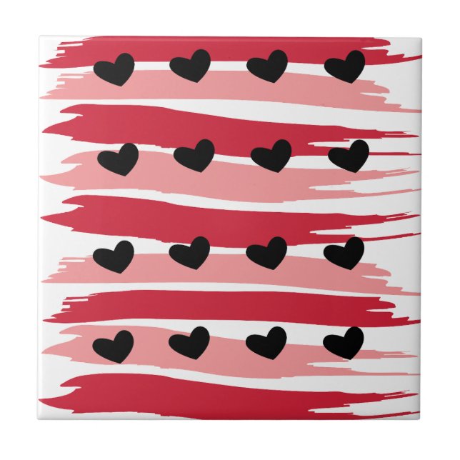 Carreau Valentines Jour Coeurs Noirs Rouge Pink Stripes (Devant)