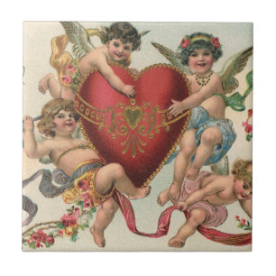 Carreau Valentines vintages, Anges victoriens Coeur de Che
