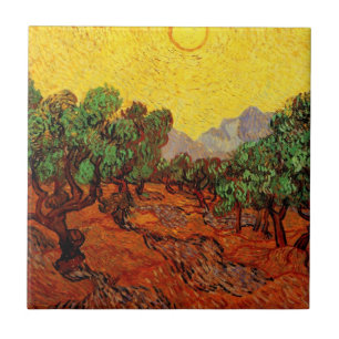 Carreau Van Gogh Oliviers avec ciel jaune et soleil