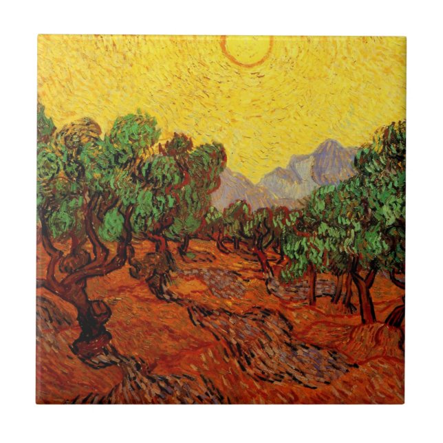 Carreau Van Gogh Oliviers avec ciel jaune et soleil (Devant)