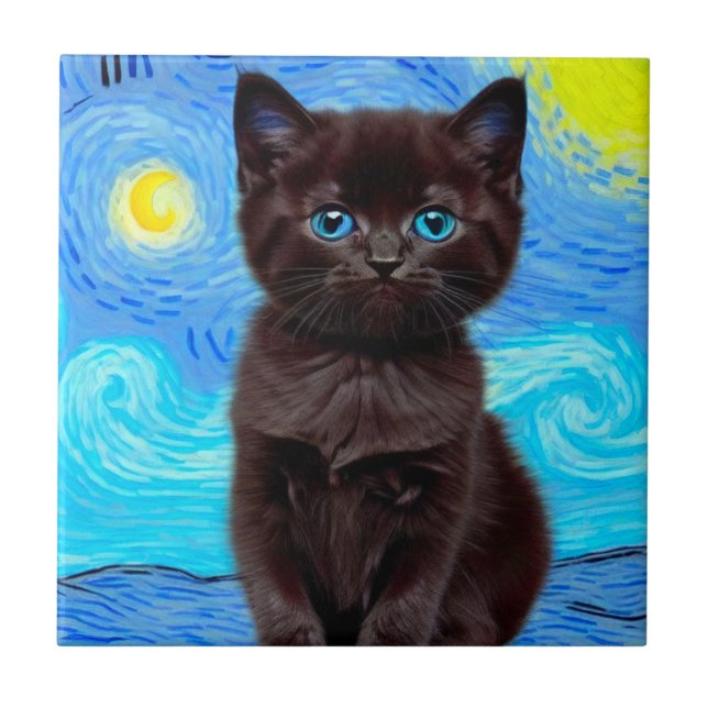 Carreau Van Gogh Starry Night Black Cat (Devant)