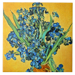 Carreau Van Gogh - Vase avec iris Fond jaune