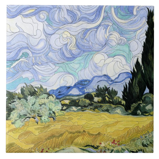 Carreau Van Gogh - Wheatfield avec cyprès (Devant)