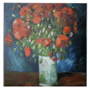 Carreau Vase avec des papillons rouges Vincent van Gogh Ce