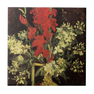 Carreau Vase avec Gladioli, oeillets de Vincent van Gogh
