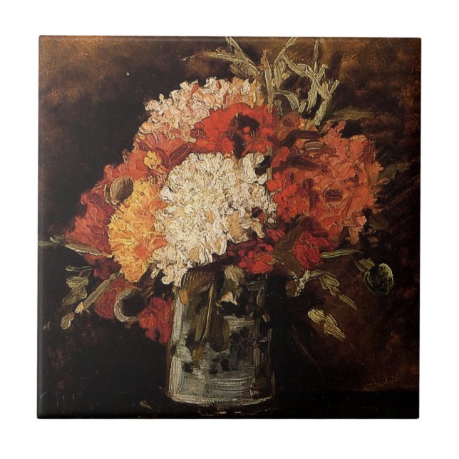 Carreau Vase avec oeillets par Vincent van Gogh (Devant)