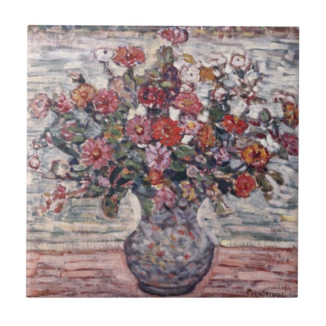 Carreau Vase de fleurs, Zinnias de Maurice Prendergast (Devant)
