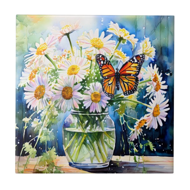 Carreau Vase de marguerites joli floral (Devant)