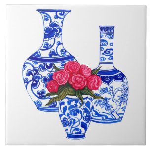 Carreau Vases en porcelaine de chinoiserie