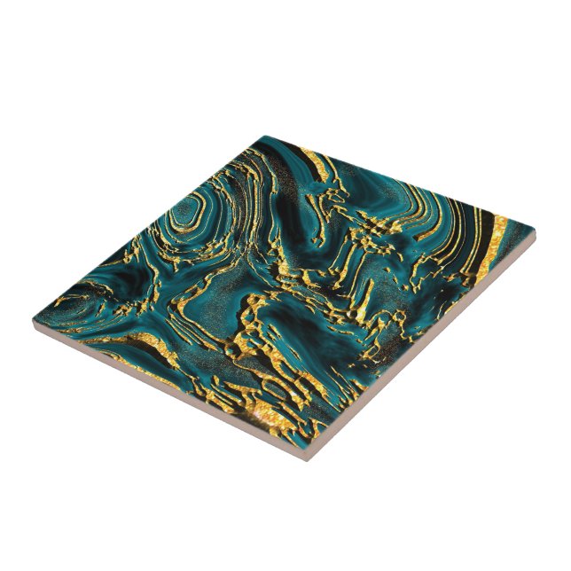 Carreau Veines d'or en tuiles Turquoises (Côté)