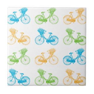 Carreau Vélos vintages avec corbeille de fleurs mur coloré