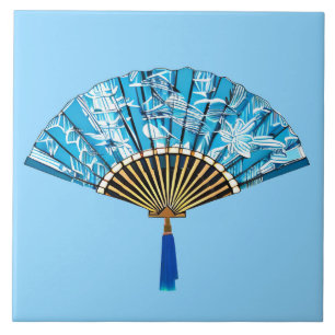 Carreau Ventilateur japonais en bleu turquoise et blanc