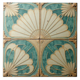 Carreau Ventilateurs Turquoises et crème dorés