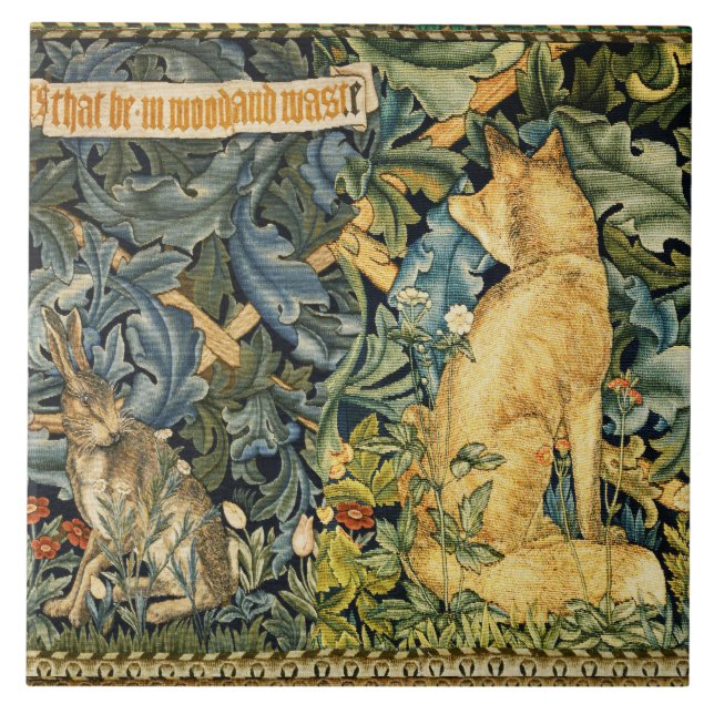 CARREAU VERDURE, ANIMAUX FORESTIERS, FOX ET LIVRE, FLORAL  (Devant)