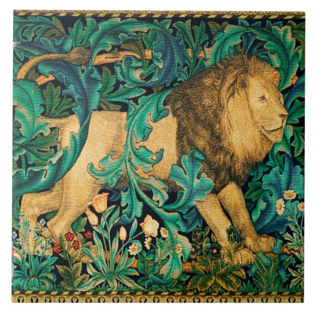 Carreau VERDURE, ANIMAUX FORESTIERS LION Floral (Devant)