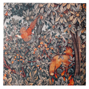 Carreau VERDURE, ANIMAUX FORESTIERS Pheasant, Renard rouge