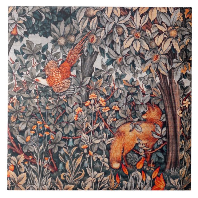 Carreau VERDURE, ANIMAUX FORESTIERS Pheasant, Renard rouge (Devant)